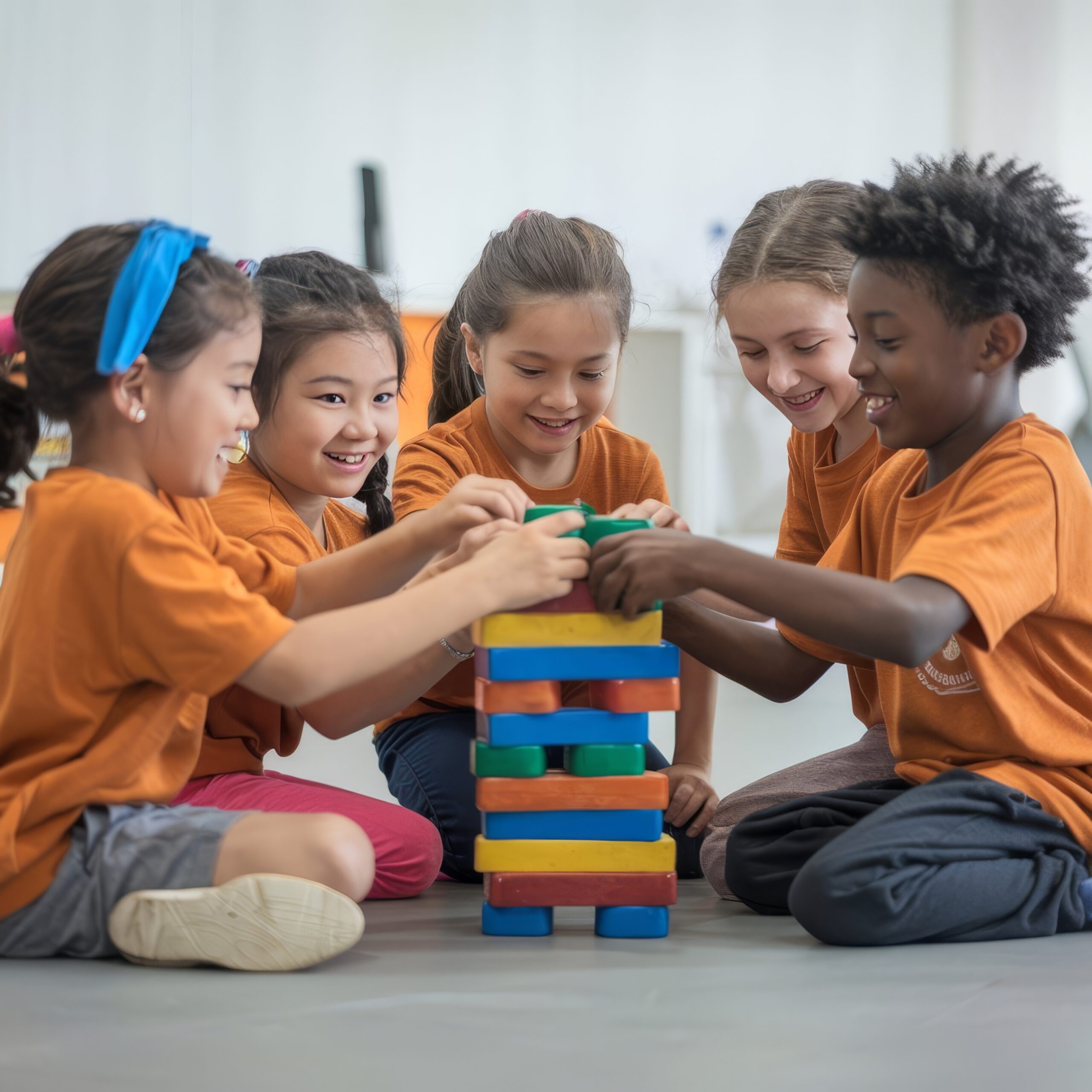 Tuition cheerful children playing team building games floor